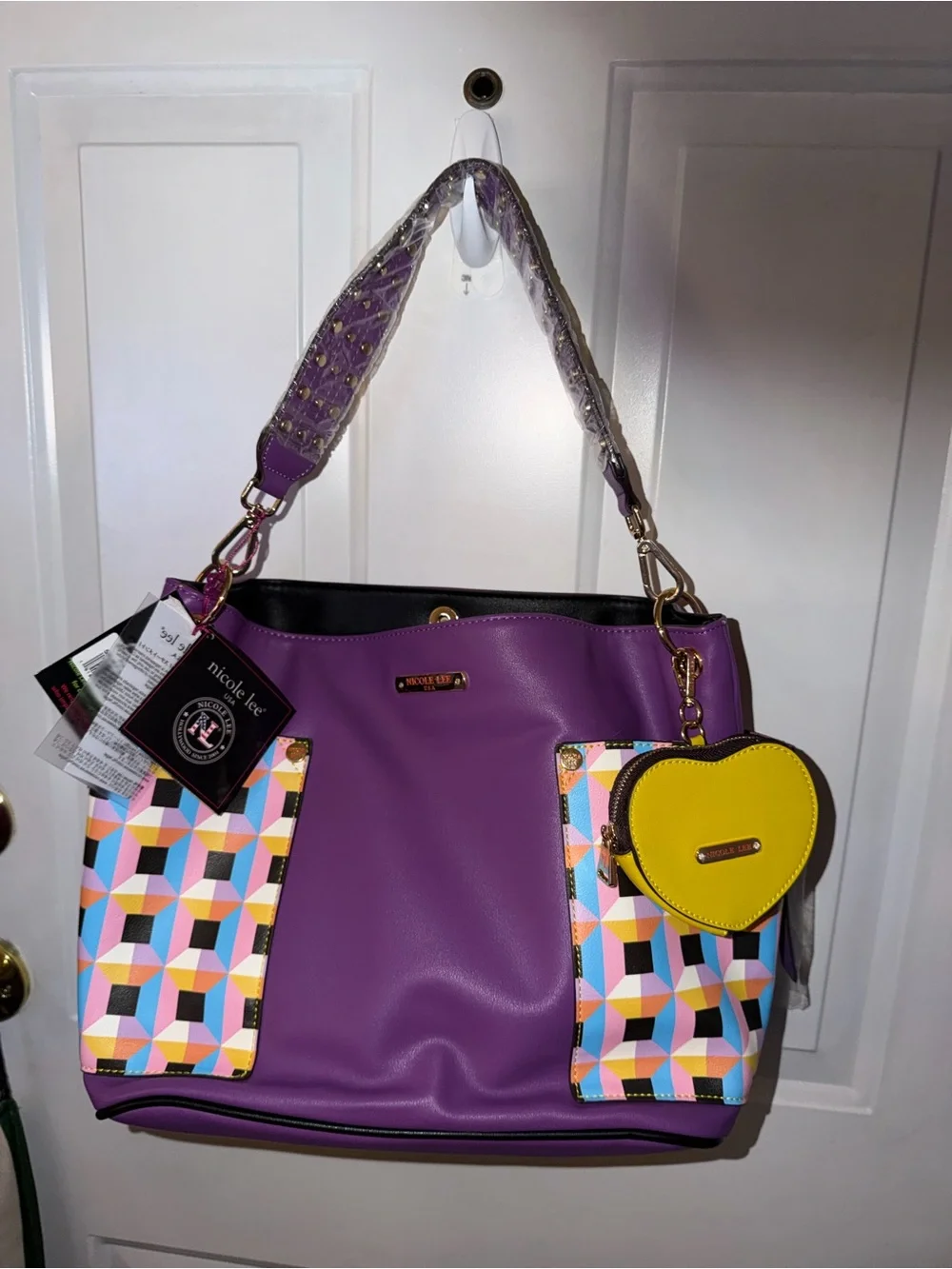 Nicole Lee Purple Shoulder Bag with Colorblock Accent